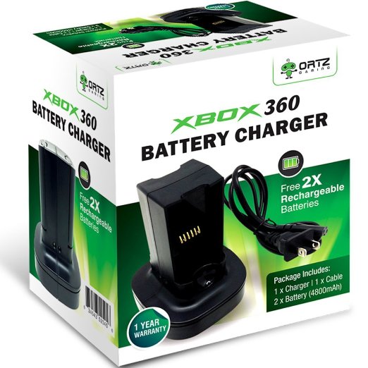 Ortz® Xbox 360 Battery Pack   FREE 2x Rechargeable Batteries with Charging Station - Best Quality Charger for X360 Wireless Controller - USB Cable & Dock Stand with 2 Batteries - Quick charge Kit (Black) - 1 YEAR WARRANTY