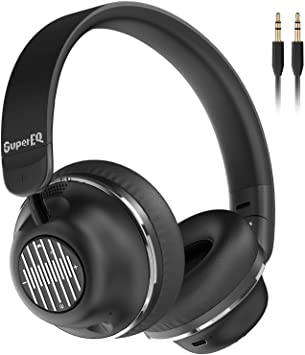 Active Noise Cancelling Headphones-SuperEQ S2 Bluetooth On Ear Headphones with CVC 8.0 Mic, Deep Bass, 25H Playtime, 40mm Drivers, Memory Foam Ear Cups for Travel Online Class Office (Black)