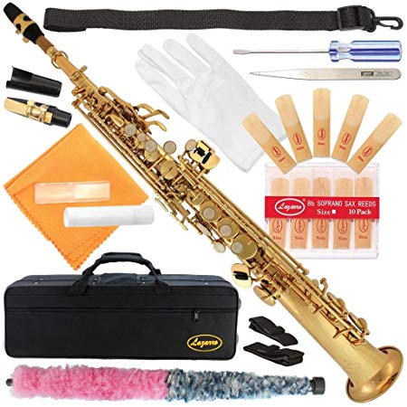300-LQ-Gold/Lacquer Bb STRAIGHT SOPRANO Saxophone Sax Lazarro 11 Reeds,Care Kit~22 COLORS~SILVER or GOLD KEYS~CHOOSE YOURS !