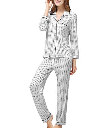 COLORFULLEAF Women’s Pajama Set Button Down Long Sleeve PJS Top and Sleep Shorts