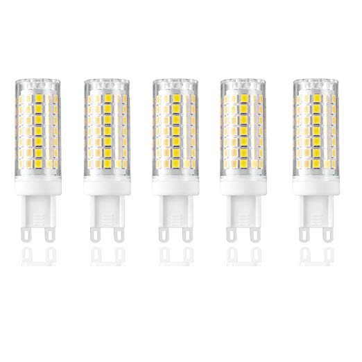 G9 Base 88-SMD 2835 8.5W LED Light Bulb, 850LM, Equivalent to 70W Halogen Lamp Replacement, AC 110V-130V, 360 Omni-Direction Beam Angle, dimmable 6000K (5 Pack Daylight White)