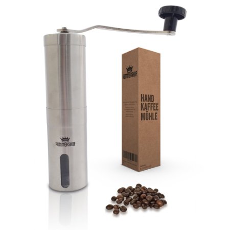 Manual Coffee Grinder with Adjustable Ceramic Burr | High Quality Brushed Stainless Steel | Manual Coffee Grinder Design from Rummershof | Grind Coffee by Hand | Aeropress Compatible