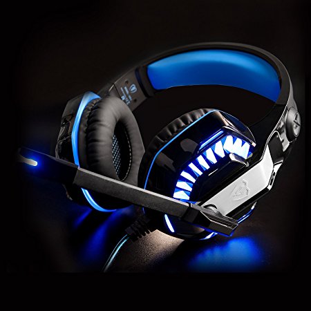 IKOCO Gaming Headset GM-2 for PS4 Xbox One PC Laptop Smartphone Tablet Cell Phone, Blue Stereo LED Headphone with Microphone and Y Splitter