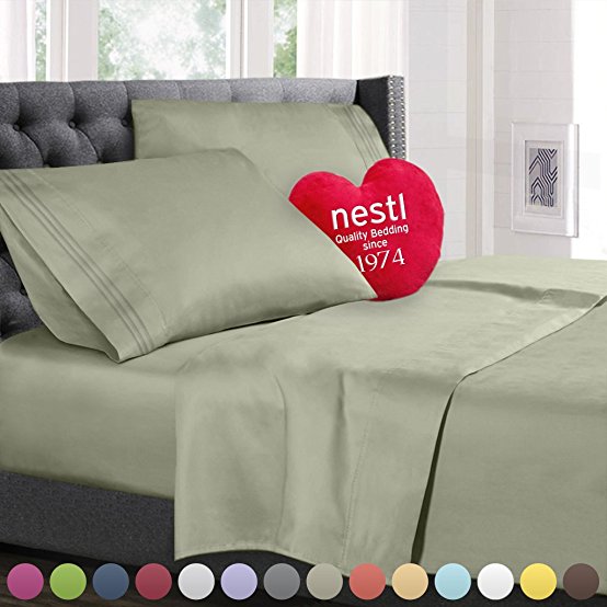 Split King Size Bed Sheets Set Sage, Highest Quality Bedding Sheets Set on Amazon, 5-Piece Bed Set, Deep Pockets Fitted Sheet, 100% Luxury Soft Microfiber, Hypoallergenic, Cool & Breathable