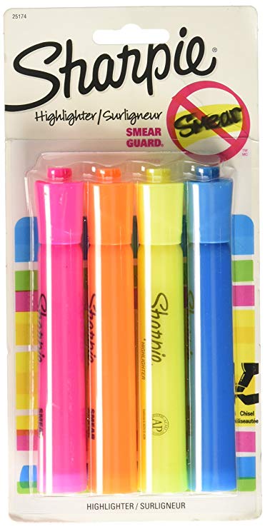 Sharpie Accent Tank-Style Highlighters, 4 Colored Highlighters (25174PP)