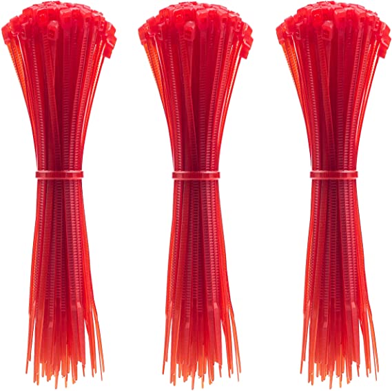 4 Inch Clear Zip Ties, 300pcs Nylon Cable Ties RED