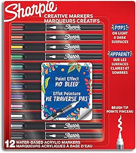 Sharpie Creative Water-Based Acrylic Markers, Brush Tip, Assorted Colors, Pack Of 12 Markers