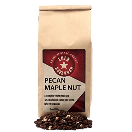 Lola Savannah Pecan Maple Nut Whole Bean Coffee - Crafted Rich Nutty Flavor with Real Pecan Pieces & Hint of Maple Syrup | Caffeinated | 2lb Bag
