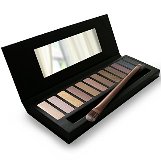 Eyeshadow Palette - 12 Colour Professional Eye Palette - Highly Pigmented for Matte Naked Natural Nude Metallic or Smokey Eye Makeup - FREE Duo Eyeshadow Brush and Step-by-Step Eyeshadow Makeup Guide Included