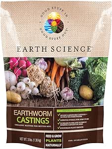 Earth Science – Earthworm Castings – Premium Plant Fertilizer for Indoor & Outdoor Plants – Soil Enhancer for Vegetable Gardens 3lb