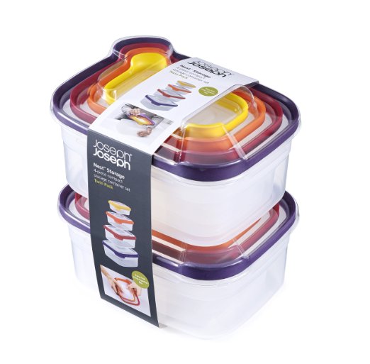 Joseph Joseph 98193 Nest Storage Plastic Food Storage Containers Set Food Saver Resuable Tupperware Lunch Box Pantry Storage Microwave-Safe, 16-Piece, Multicolored