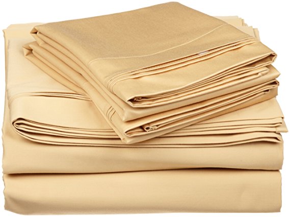 100% Egyptian Cotton 650 Thread Count, Split King 5-Piece Sheet Set, Deep Pocket, Single Ply, Solid, Gold