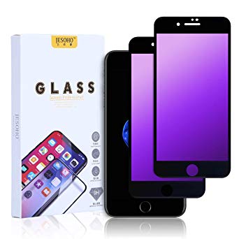JESOHO Tempered Glass Screen Protector Designed for iPhone 7 Plus & 8 Plus Black (2 Packs), Full Coverage, 3D Touch, Anti-Blue Ray, Anti-Scratches, Anti-Fingerprint