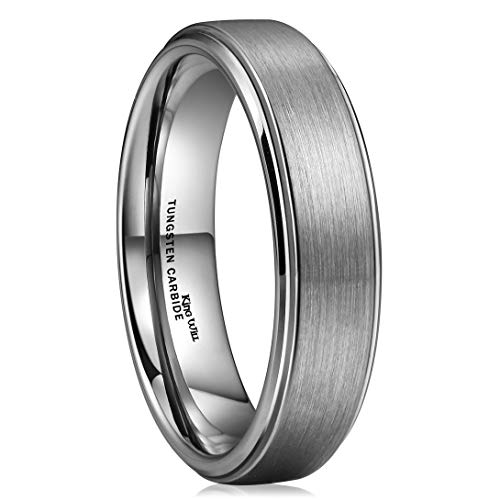 King Will BASIC Unisex 6mm Tungsten Carbide Wedding Band Ring Brushed Center Polished Comfort Fit