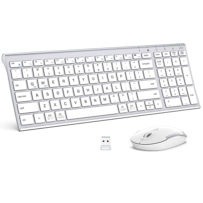 iClever GK03 Wireless Keyboard and Mouse Combo - 2.4G Portable Wireless Keyboard Mouse, Rechargeable Ergonomic Design Full Size Slim Thin Stable Connection Keyboard for Windows 7/8/10, Mac OS…