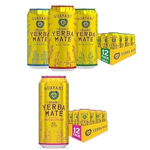 Guayakí Organic Yerba Mate Clean Energy Drink Alternative Bundle, Variety Pack & Tropical Uprising Flavors, 15.5 Oz (Pack of 24), 150mg Natural Caffeine, Smooth Energy & Focus