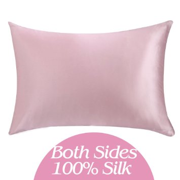 YANIBEST 100% Pure Natural Mulberry Silk Pillowcase for Hair & Facial Beauty Queen Standard Size, 10 Colors White Color Pillow Shams Cover with Hidden Zipper (pink)