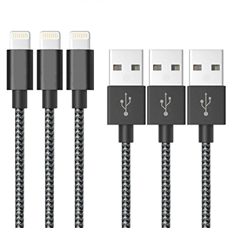 CBoner Lightning Cable,3Pack 10FT Nylon Braided USB Cord Charging iPhone Charger for iPhone 7/7 Plus/6/6 Plus/6S/6S Plus,SE/5S/5,iPad,iPod Nano 7 (Black White,10FT)