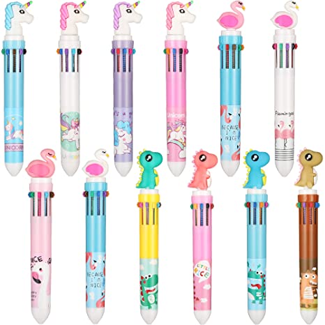 12 Pieces Unicorn Pen Shuttle Pens 10-in-1 Retractable Ballpoint Pen for Office School Supplies Party Gifts