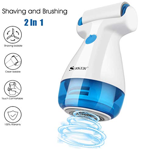 Fabric Shaver, Surker Sweater Shaver 2 in 1, Lint Remover with Sticky Lint Roller, Rechargeable Fabric Defuzzer, Lint Shaver for Clothes, Beddings and Furniture (Blue)