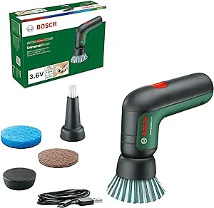 Bosch Home and Garden Electric Cleaning Brush UniversalBrush (3.6 V Integrated Battery, 1 Micro-USB Cable and 4 Cleaning attachments Included, in Carton Packaging)