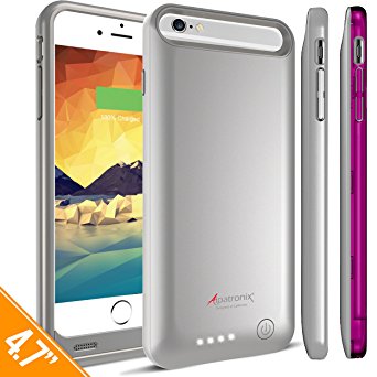 iPhone 6S / 6 Battery Case, Alpatronix BX140 (4.7-inch) 3100mAh Protective Portable Rechargeable Charging Case for iPhone 6s & 6 Juice Pack Power Bank [MFi Apple Certified, Removable, Ultra-Slim, iOS 10  Support or Below] - (Silver with Extra Purple Bumper)