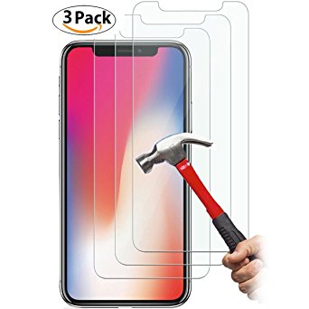 iPhone X Screen Protector, AUSCREZICON [3-PACK ] 9H Hardness Ultra Clear [Tempered Glass] 3D Touch, Case Friendly,Easy Application,Bubble Free,Anti-Scratch Screen Protector for iPhone X /10