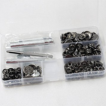 M-W 50 sets Mixed Metal Snap Fastener with 9 Setting Tools - Leather Rapid Rivet Button Sewing (gun-black)