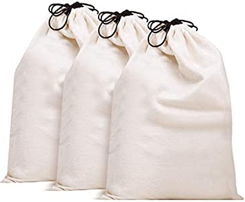 MISSLO Set of 3 Cotton Breathable Dust-Proof Drawstring Storage Pouch Multi-Functional Bag (Beige, Pack 3 L)…