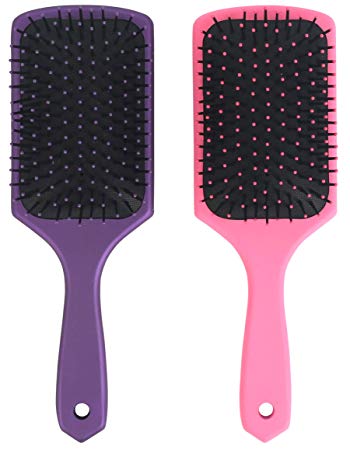 Mantello Paddle Brush Hair Brush, Pink and Purple, 2 Pack
