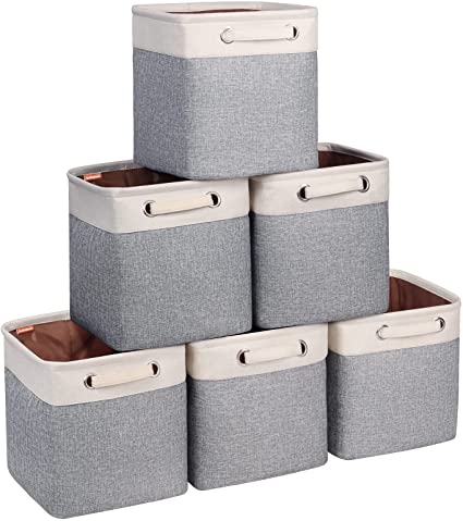 Kntiwiwo Cube Storage Bins 10.5” x 10.5 x 11” Cloth Baskets for Storage with Handles for Shelf, Closet, Nursery, Office Organizer, Set of 6