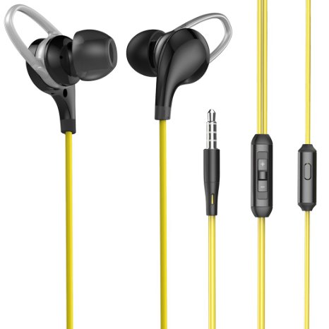 BoYaZ Earphones Earhook Premium Stereo Earbuds Noise Isolating Bass In-ear Headphones with Mic & Remote Control Sports Running Gym Hiking Jogger Exercise for All Smartphone Ipod Tablet (11-Yellow)