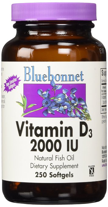 Bluebonnet Vitamin D3 2000 IU Softgels, 250 Count