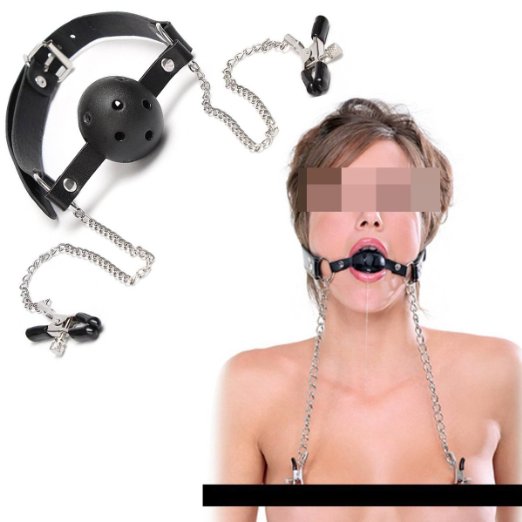 LYe Nipple Clips Clamps with Ball Gag and Chain Bed Sex Toy