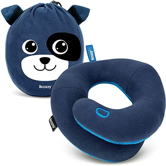 BCOZZY Kids Travel Neck Pillow, Supports the Neck, Head & Chin, Stops the head from falling forward, for kids who fall asleep in the car seat & plane, Turns into a soft Dog toy, for kids 3-7 Y/O, Navy