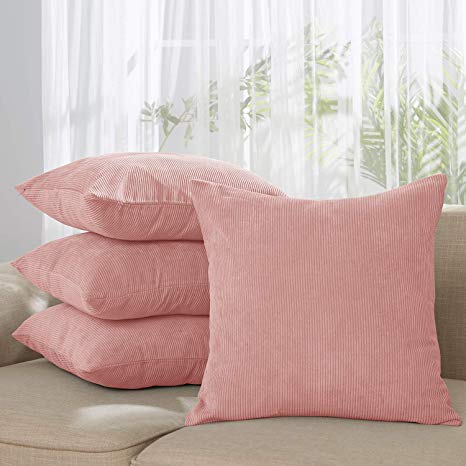 Deconovo Set of 4 Corduroy Cushion Covers Decorative Tufted Square Pillow Case Throw Cushion Covers for Garden Furniture Pink 18 x 18 Inch