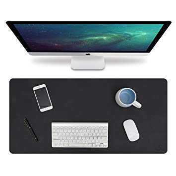 Knodel Desk Pad Protector, 31.5" x 15.7" PU Leather Blotter, Rectangular Laptop Desk Mat, Non-Slip Mouse Pad, Waterproof Gaming Writing Mat for Office and Home, Dual-Sided (Black/Black)