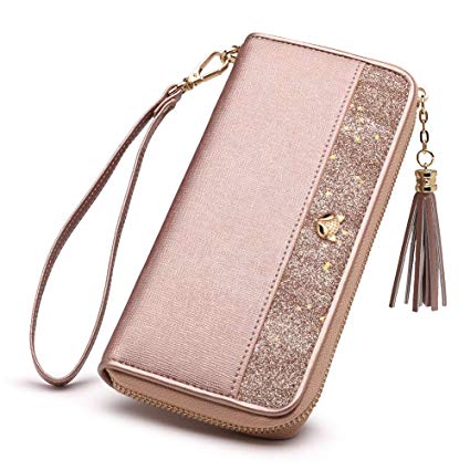 FOXER Women Leather Wallet Bifold Clutch Wallet Zipper Wallets With Wristlet