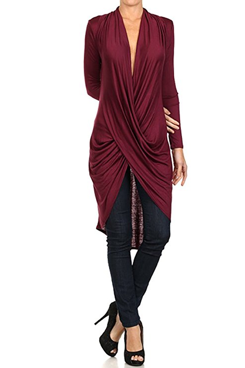 Modern Kiwi Long Solid Wrapped High Low Tunic Top