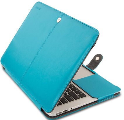 Mosiso MacBook Air 13 Sleeve, Premium Quality PU Leather Book Cover Clip On Folio Case with Stand Function for Macbook Air 13.3 Inch (A1466 / A1369), Blue