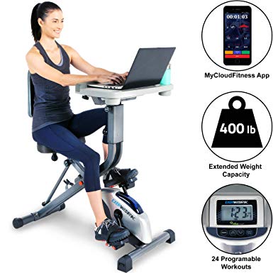 EXERPEUTIC EXERWORK 2000i Bluetooth Folding Exercise Desk Bike with 24 Workout Programs and Free App