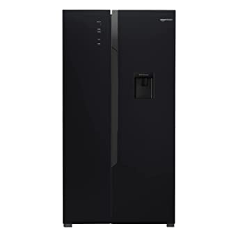 AmazonBasics 564 L Inverter Frost-Free Side-by-Side Refrigerator with Water Dispenser (2022, Auto Defrost, Multi Airflow, Black Glass Door)