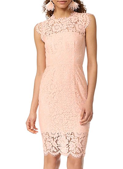 Women's Sleeveless Lace Floral Elegant Cocktail Dress Crew Neck Knee Length for Party