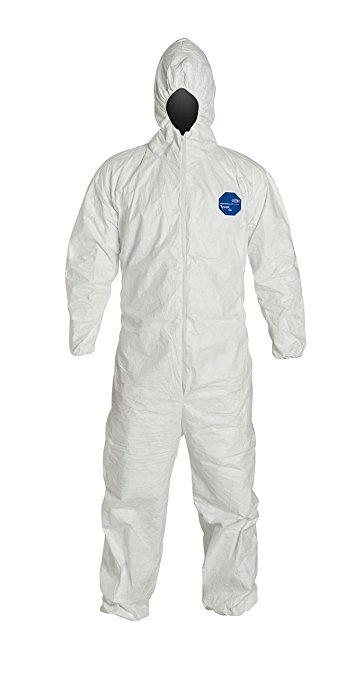 DuPont Tyvek 400 TY127S Disposable Protective Coverall with Respirator-Fit Hood and Elastic Cuff, White, 2X-Large (Pack of 6)