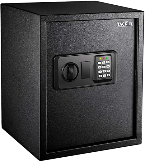 TACKLIFE 1.52 Cubic Feet Home or Business Safe Made of Carbon Steel Electronic Digital Safe with Instruction Light and Key Lock for Money Safe Cash Jewelry Passport Documents Gun Security-42SA