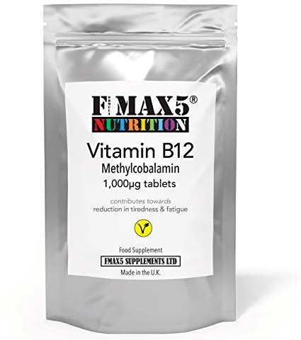 Vitamin B12 1000mcg Tablet Supplement to reduce Fatigue and Support Immune System Health, 30-365 Tablets (1 Month to Full Year Supply) by FMax5 Supplements (30)