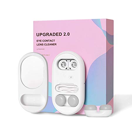 5 in 1 Ultrasonic Contact Lens Cleaner, CONBOLA USB Rechargeable Auto Cleaning Contacts Lens Device,Design Contacts Cleaning Machine, Fast Cleaning Set for Soft Contact Lens.(White)