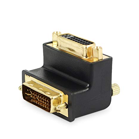 Allytech 1 Pack DVI-I 24   5 Pin Male To Female M/F Gold Plated 90 Degree Right Angle Adapter Monitor Connector