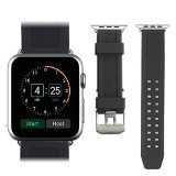 Apple Watch StrapMydeal Premium TPU Brecelet Strap Smart Watch Band Wristband Replacement W Metal Adapter Clasp and Stainless Steel Dual Buckle For Apple Watch iWatch and Sport and Edition 38mm - Black