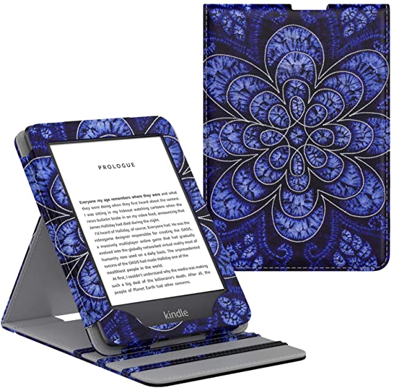 MoKo Case Fits All-New Kindle (10th Generation, 2019) / Kindle (8th Generation, 2016), Premium Vertical Flip Cover with Auto Wake/Sleep Function - Rattan Flower Blossom